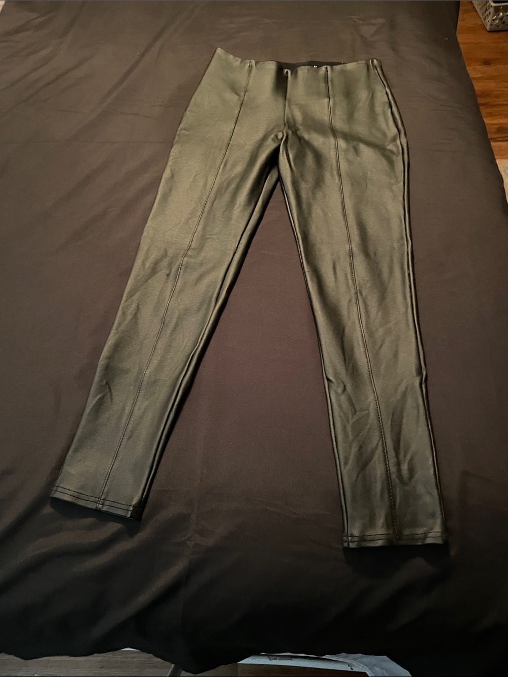 Women’s Black Faux-Leather Leggings - Sleek Seam Front